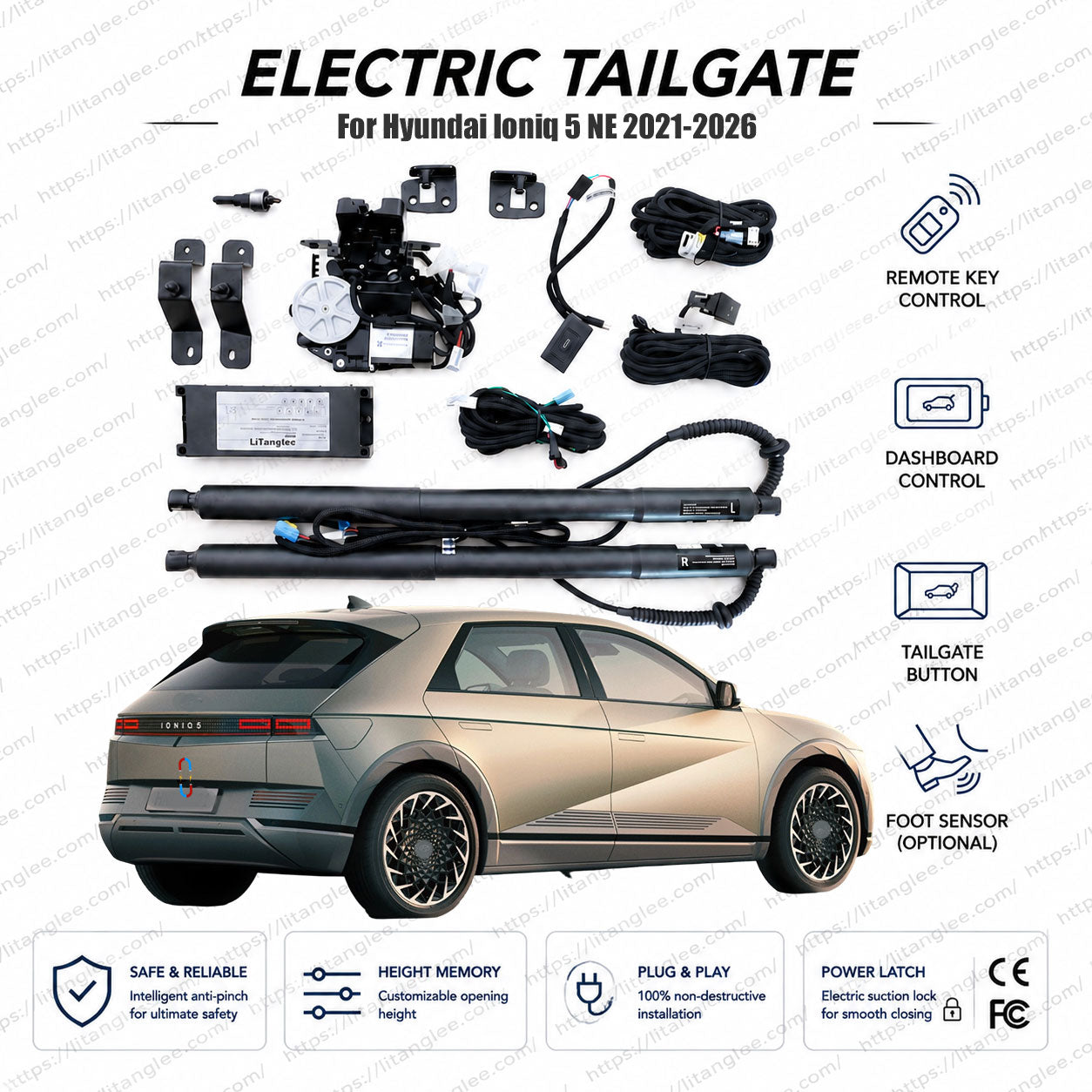 Für Hyundai Ioniq 5 NE 2021-2026 Smart Power Heckklappenlift-Kit von LiTanglee® | Passend für ccNC Cockpit, SE, SEL, XRT, N | Smarter elektrischer Kofferraumöffner | E-GMP EV | Zwei Gasfedern | CE-zertifiziert