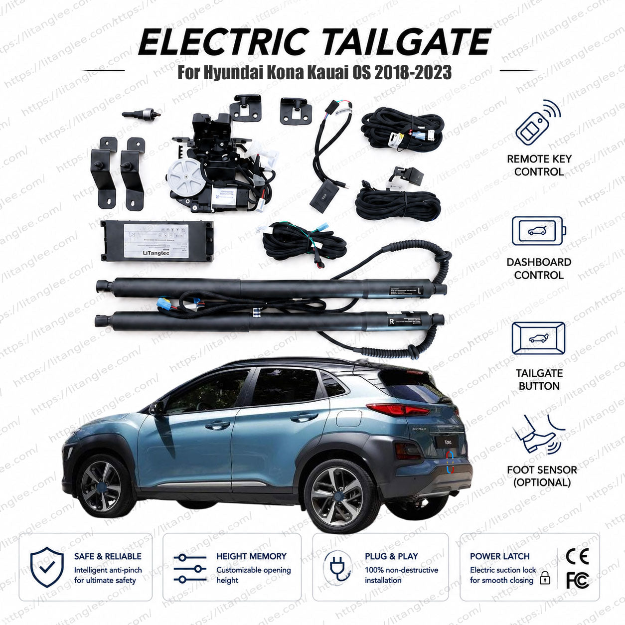 For Hyundai Kona / Hyundai Kauai OS 2018-2023 Smart Power Tailgate Lift Kit by LiTanglee® | Smart Electric Trunk Opener | Fits Kona EV, Iron Man Edition | Premium Dual Struts | Retrofit Upgrade Kit | CE Certified