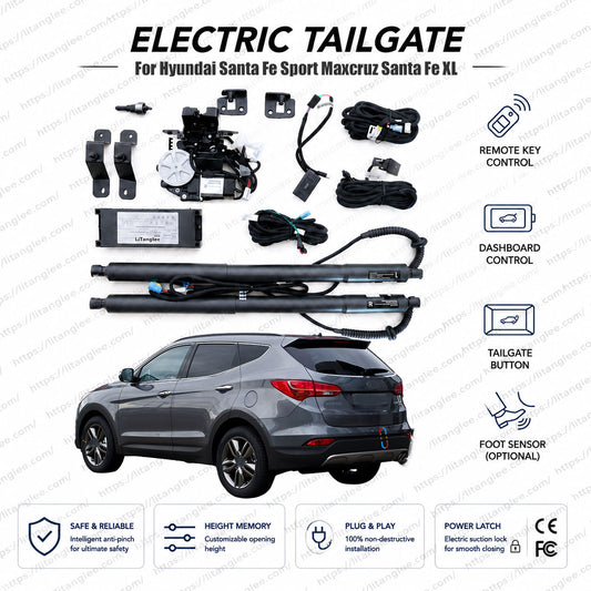 For Hyundai Santa Fe / Grand Santa Fe 2013-2018 Power Tailgate Lift Kit by LiTanglee® | Fits Santa Fe Sport, Maxcruz, Santa Fe XL, Inokom Santa Fe | Smart Electric Trunk Opener | Heavy-Duty Struts | CE Certified