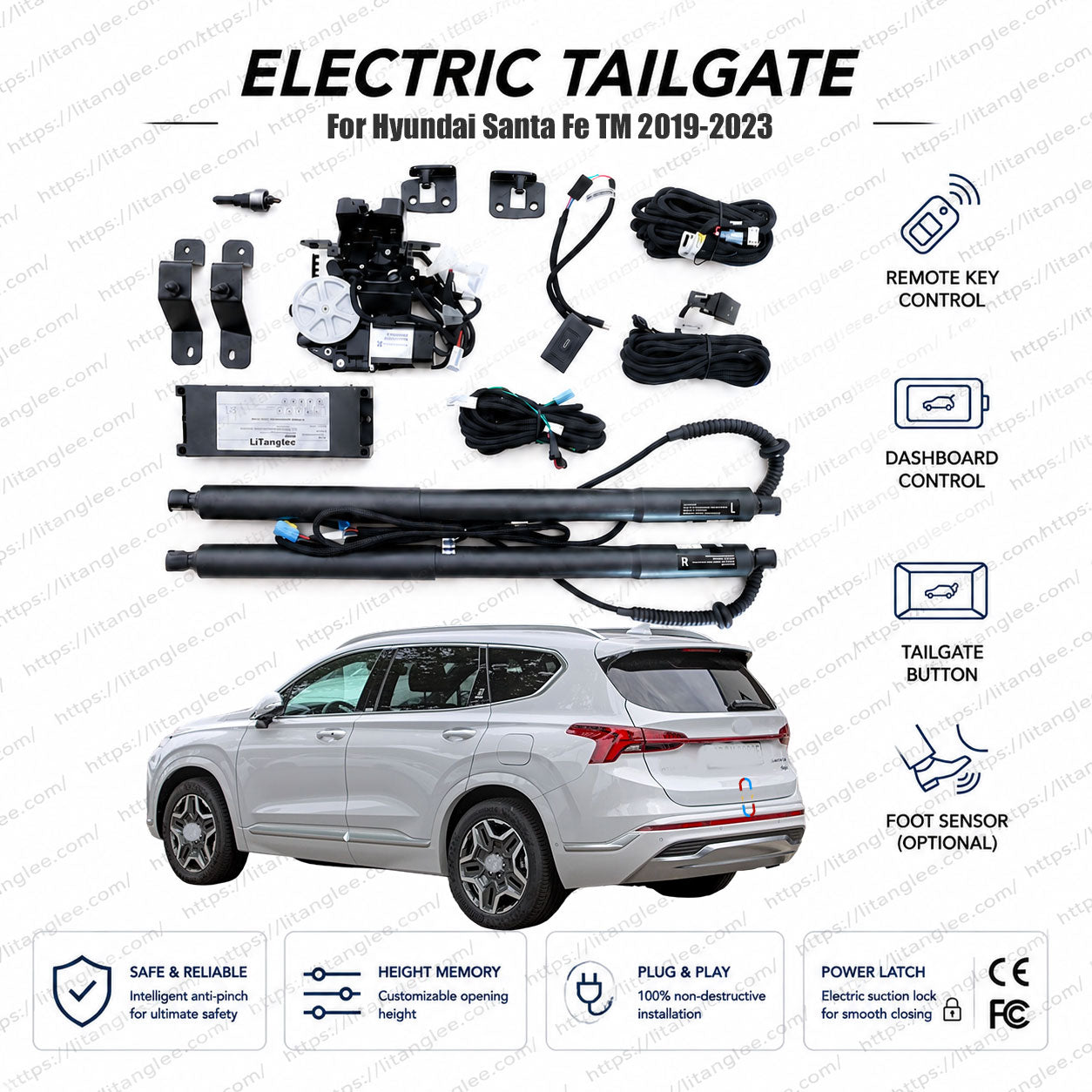 Für Hyundai Santa Fe TM 2019-2023 Smart Power Heckklappen-Hebekit von LiTanglee® | Intelligente elektrische Kofferraumöffnung | Passend für Santa Fe SE, SEL, TM PE Facelift der vierten Generation | Duale Streben | CE-zertifiziert