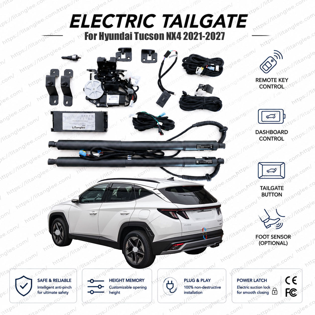 For Hyundai Tucson NX4 2021-2026 Smart Power Tailgate Lift Kit by LiTanglee® | Smart Electric Trunk Opener | Fits Fourth-Gen Tucson L, SWB, LWB | Dual Struts | CE Certified