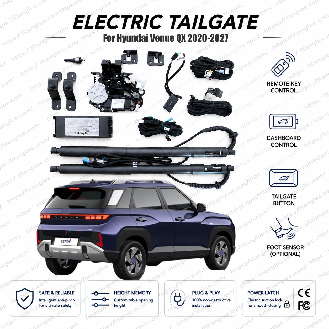 Für Hyundai Venue QX 2020-2027 Smart Power Heckklappen-Lift-Kit von LiTanglee® | Intelligenter elektrischer Kofferraumöffner | Passend für Venue SE, SEL, Limited, QX1 | Doppelte schlanke Streben | CE-zertifiziert
