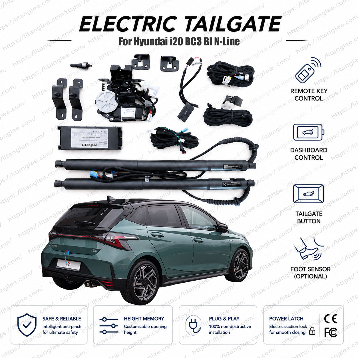 For Hyundai i20 BC3 2020-2026 Smart Power Tailgate Lift Kit by LiTanglee® | Smart Electric Hatchback Trunk Opener | Fits i20 N, N-Line, BI Platform | Dual Struts | CE Certified