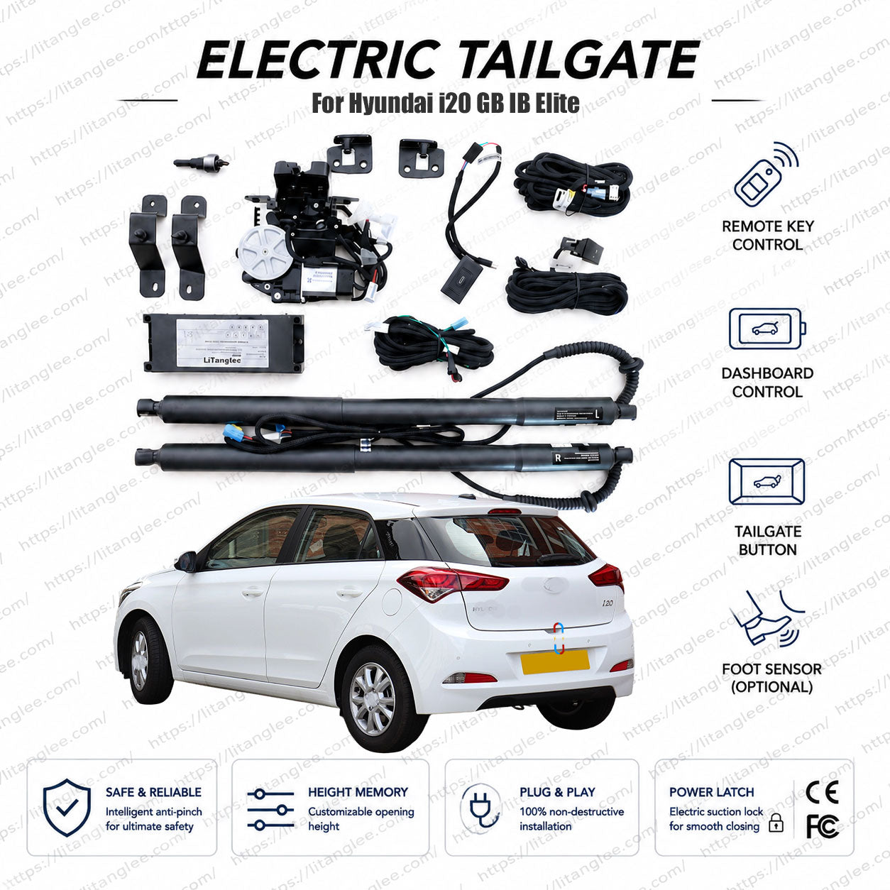 Für Hyundai i20 GB / IB 2015-2020 Smart Power Heckklappenlift-Kit von LiTanglee® | Smart Electric Heckklappenöffner | Passend für Elite i20, i20 Active | Doppelte Premium-Gasdruckfedern | CE-zertifiziert