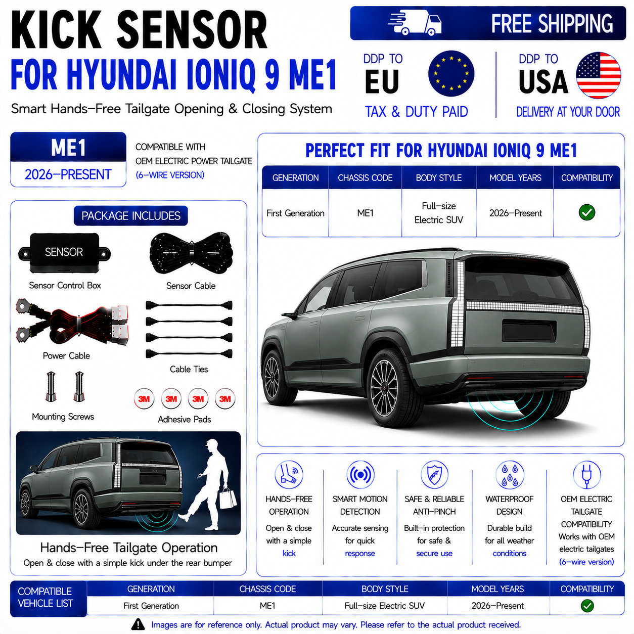 For Hyundai IONIQ 9 ME1 OEM Electric Power Tailgate Smart Hands-Free Kick Sensor – Foot-Activated Tailgate Opening & Closing System