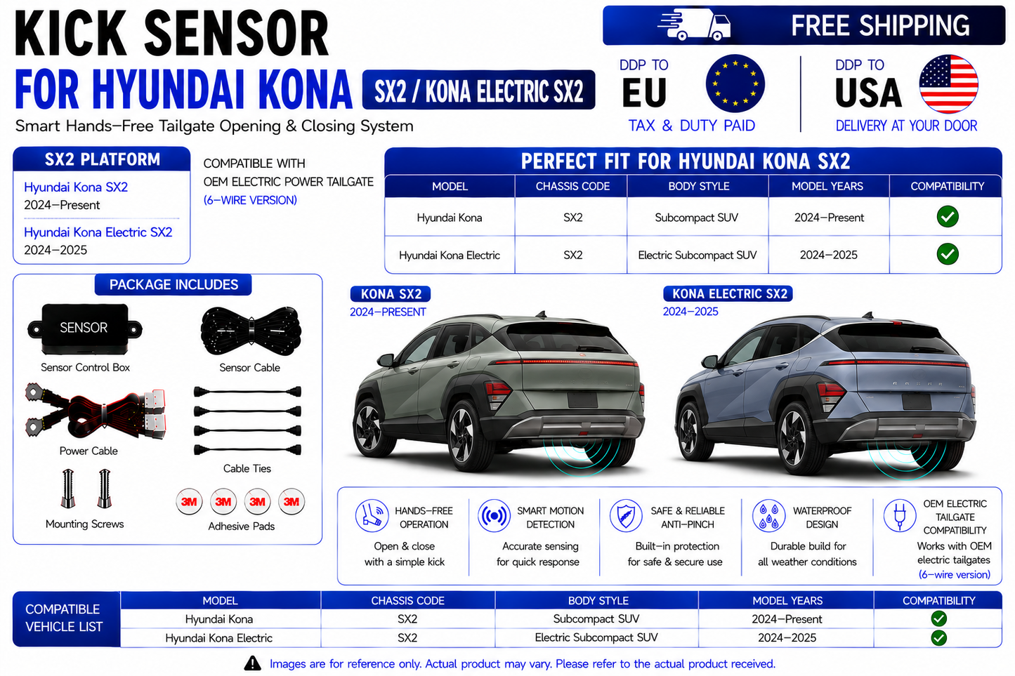 For Hyundai Kona SX2 Kona Electric SX2 OEM Electric Power Tailgate Smart Hands-Free Kick Sensor – Foot-Activated Tailgate Opening & Closing System