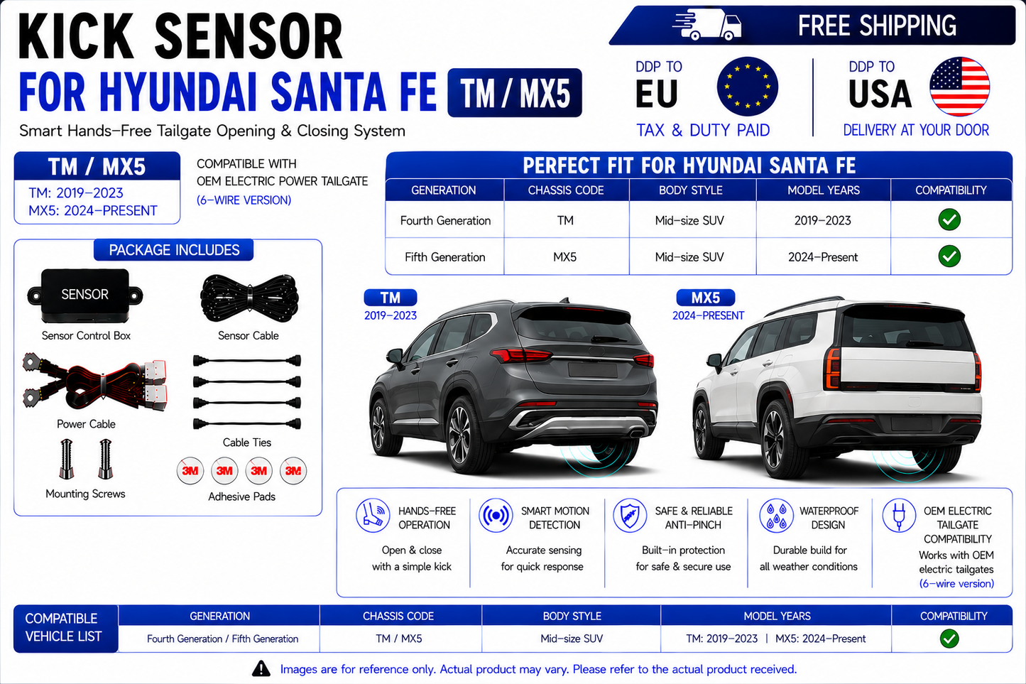 For Hyundai Santa Fe TM MX5 OEM Electric Power Tailgate Smart Hands-Free Kick Sensor – Foot-Activated Tailgate Opening & Closing System