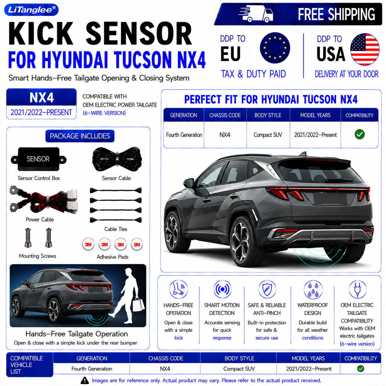 For Hyundai Tucson NX4 OEM Electric Power Tailgate Smart Hands-Free Kick Sensor – Foot-Activated Tailgate Opening & Closing System
