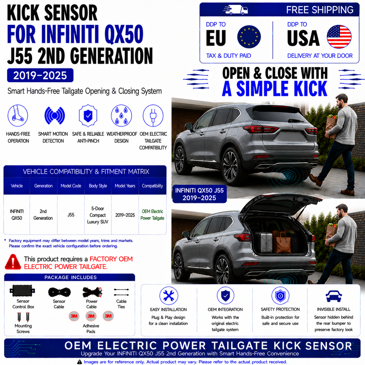 For INFINITI QX50/55 J55 2nd Gen 2019–2025 OEM Electric Power Tailgate Smart Hands-Free Kick Sensor – Foot-Activated Tailgate Opening & Closing System  2. Short Title