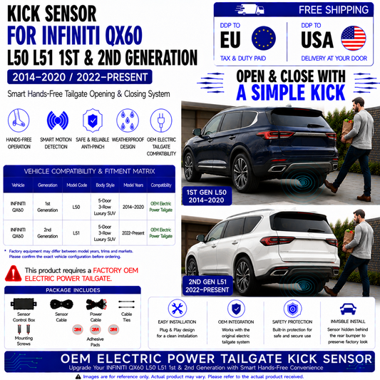 For INFINITI QX60 L50 L51 1st 2nd Gen 2014–2020 / 2022–Present OEM Electric Power Tailgate Smart Hands-Free Kick Sensor – Foot-Activated Tailgate Opening & Closing System
