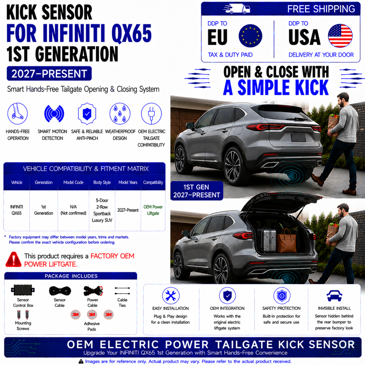 For INFINITI QX65 1st Gen 2027–Present OEM Electric Power Tailgate Smart Hands-Free Kick Sensor – Foot-Activated Tailgate Opening & Closing System