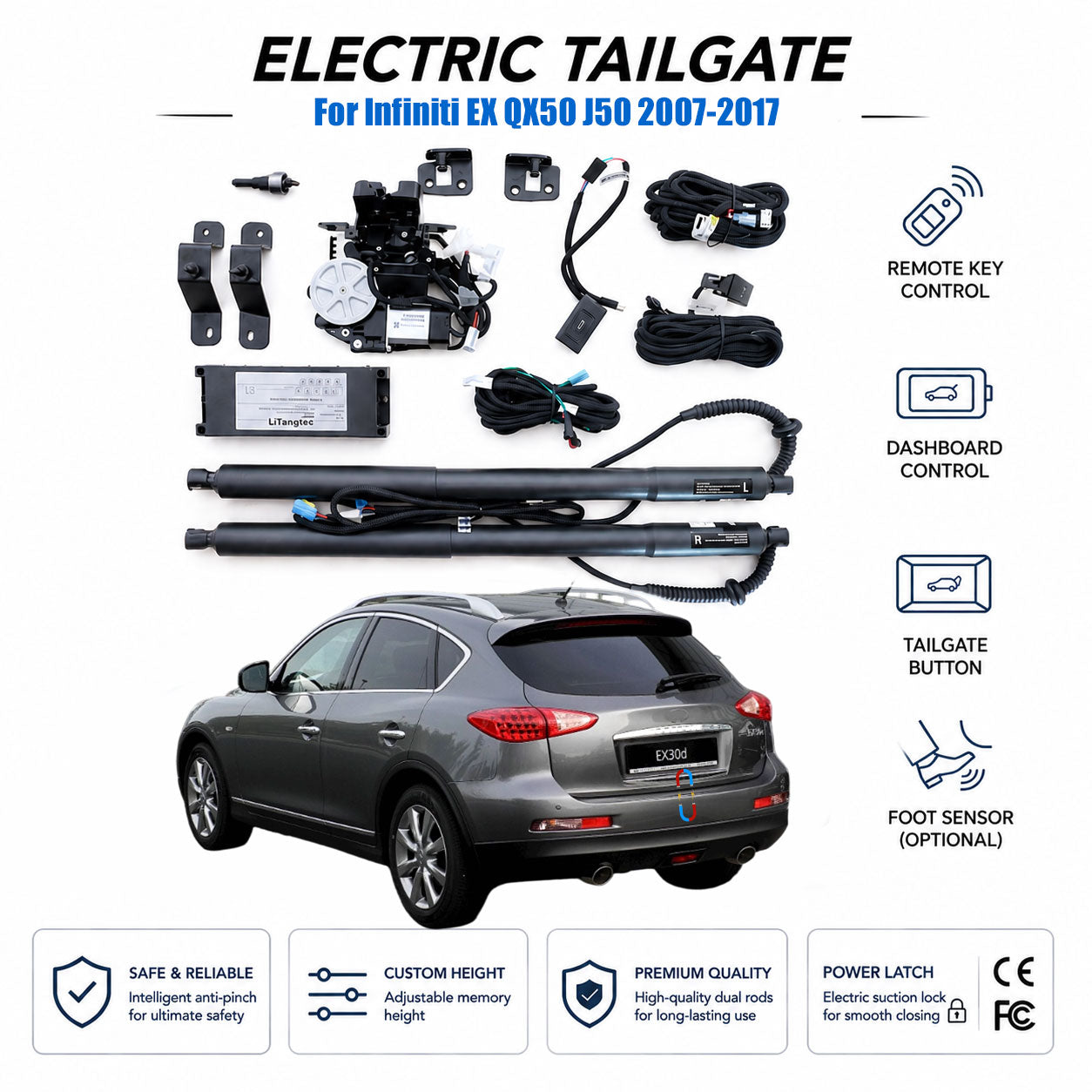 For Infiniti EX QX50 J50 2007-2017 Automatic Power Tailgate Lift Kit | Electric Trunk Opener | Ultra-Silent | OEM Fit & CE Certified