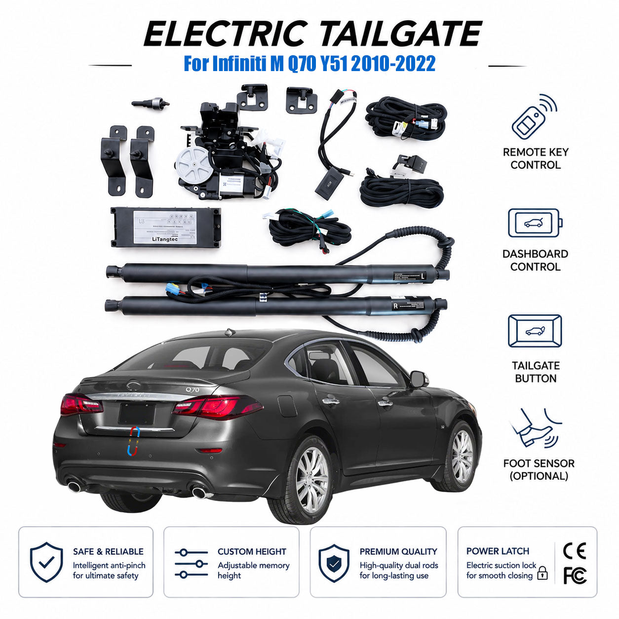 Für Infiniti M Q70 Y51 2010-2022 Automatischer elektrischer Heckklappenlift | Elektrischer Kofferraumöffner | Ultra-leise | OEM-Passform & CE-zertifiziert
