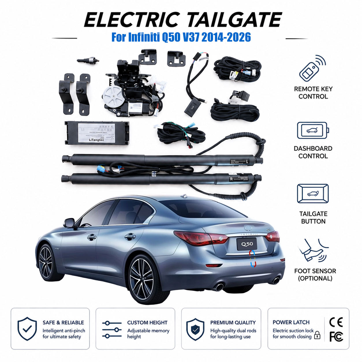 For Infiniti Q50 V37 2014-2026 Automatic Power Tailgate Lift Kit | Electric Trunk Opener | Ultra-Silent | OEM Fit & CE Certified