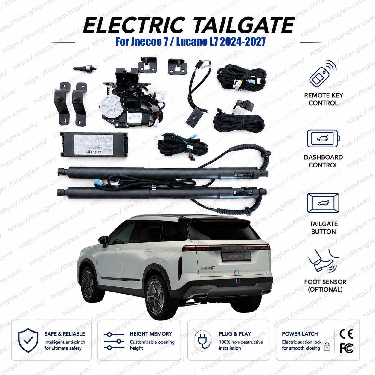 For Jaecoo 7 / Lucano L7 2024-2026 Smart Power Tailgate Lift Kit by LiTanglee® | Smart Electric Trunk Opener | Compact Off-Road SUV | Dual Struts | OEM Fit & CE Certified