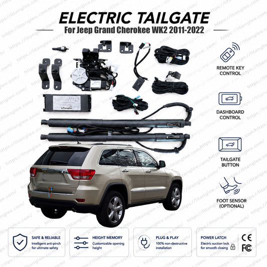 For Jeep Grand Cherokee WK2 2011-2022 Smart Power Tailgate Lift Kit by LiTanglee® | Electric Trunk Opener with Soft Close | Fits Laredo, Limited, Overland, SRT, Trailhawk | Dual Heavy-Duty Struts