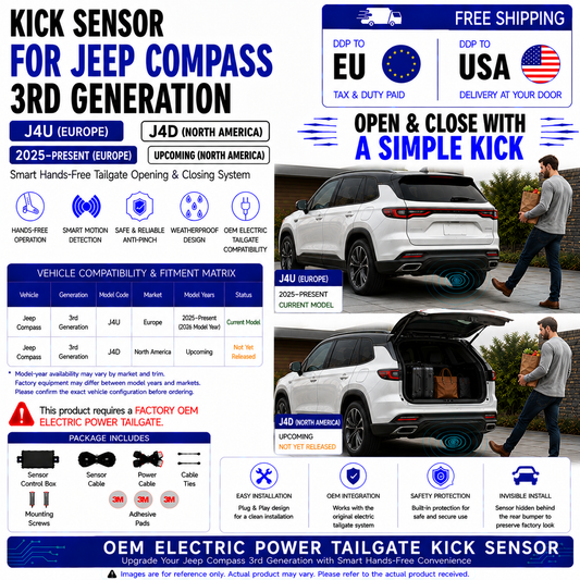 For Jeep Compass J4U J4D 3rd Gen OEM Electric Power Tailgate Smart Hands-Free Kick Sensor – Foot-Activated Tailgate Opening & Closing System