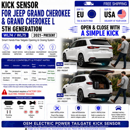 For Jeep Grand Cherokee WL74 WL75 5th Gen & Grand Cherokee L OEM Electric Power Tailgate Smart Hands-Free Kick Sensor – Foot-Activated Tailgate Opening & Closing System