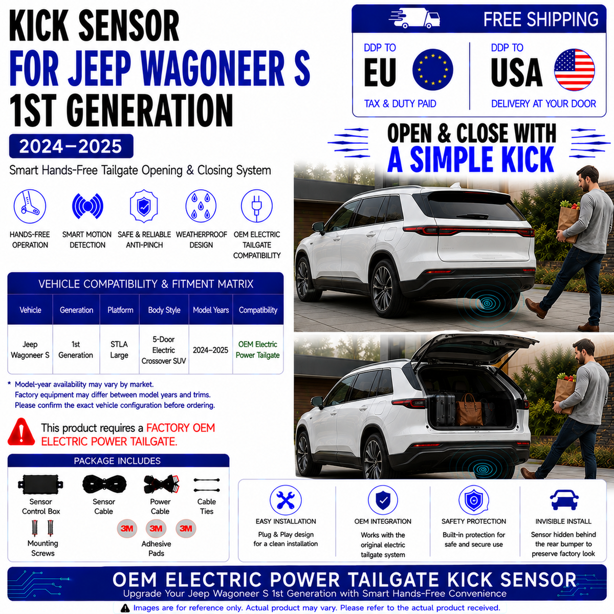 For Jeep Wagoneer S 1st Gen 2024–2025 OEM Electric Power Tailgate Smart Hands-Free Kick Sensor – Foot-Activated Tailgate Opening & Closing System