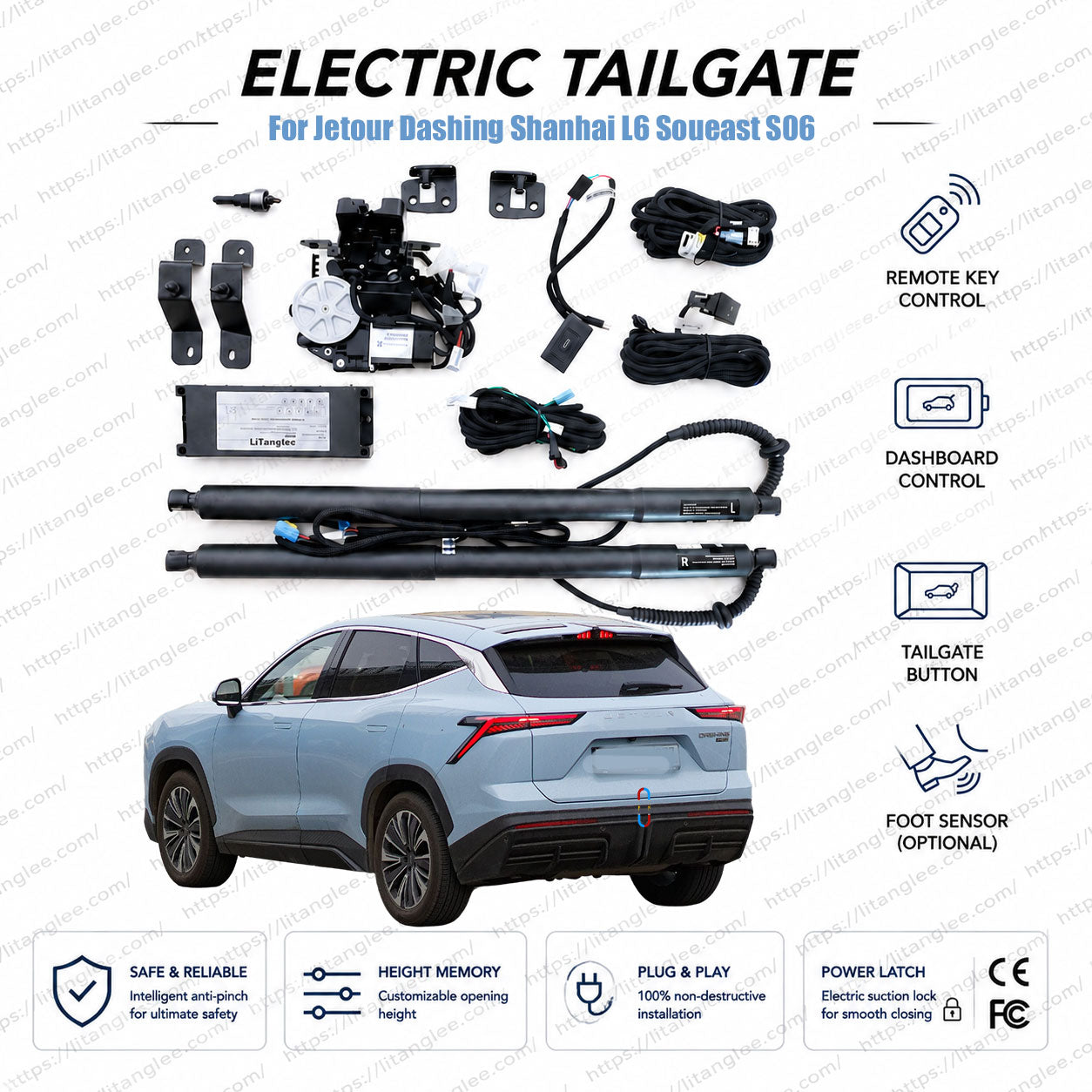 For Jetour Dashing / Shanhai L6 / Soueast S06 Power Tailgate Lift Kit by LiTanglee® | Fits Bahman Fidelity XB1, Sportequipe 6 GT | Smart Electric Trunk Opener | Dual Struts | CE Certified