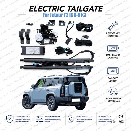 Für Jetour T2 / ICH-X K3 2024-2026 elektrische Heckklappe von LiTanglee® | Intelligenter elektrischer Kofferraumöffner mit seitlicher Öffnung | Kastenförmiges Offroad-SUV | Hochleistungsstrebe | CE-zertifiziert
