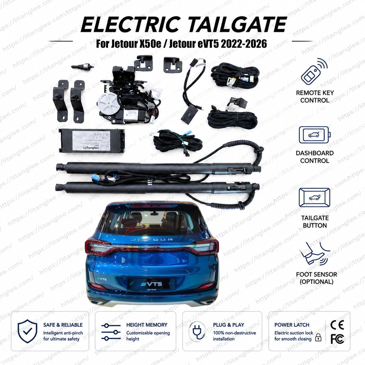 For Jetour X50e / Jetour eVT5 2022-2026 Power Tailgate Lift Kit by LiTanglee® | Smart Electric Trunk Opener | Dual Electric Struts | CE Certified