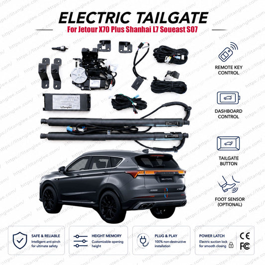 For Jetour X70 Plus / Shanhai L7 / Soueast S07 Power Tailgate Lift Kit by LiTanglee® | Fits Jetour VT9, Fidelity Prestige, Sportequipe 7 GTW, Soueast DX8 Plus, Wallys Wolf | Smart Trunk Opener | Dual Struts | CE Certified