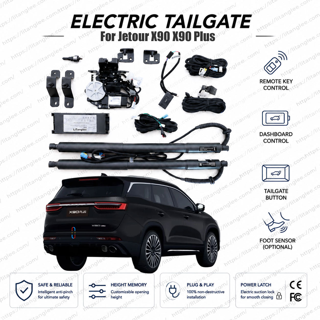 Für Jetour X90 / Jetour X90 Plus 2019-2026 Smart Power Heckklappen-Lift-Kit von LiTanglee® | Intelligenter elektrischer Kofferraumöffner | Vollformat 7-Sitzer Flaggschiff-SUV | Dual Heavy-Duty Streben | CE-zertifiziert
