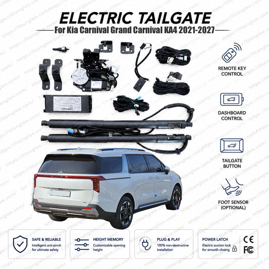 For Kia Carnival / Grand Carnival KA4 2021-2027 Heavy-Duty Power Tailgate Lift Kit by LiTanglee® | Smart Electric Trunk Opener | Fits Hybrid, Hi-Limousine, LX, S, Si | Dual Struts | CE Certified