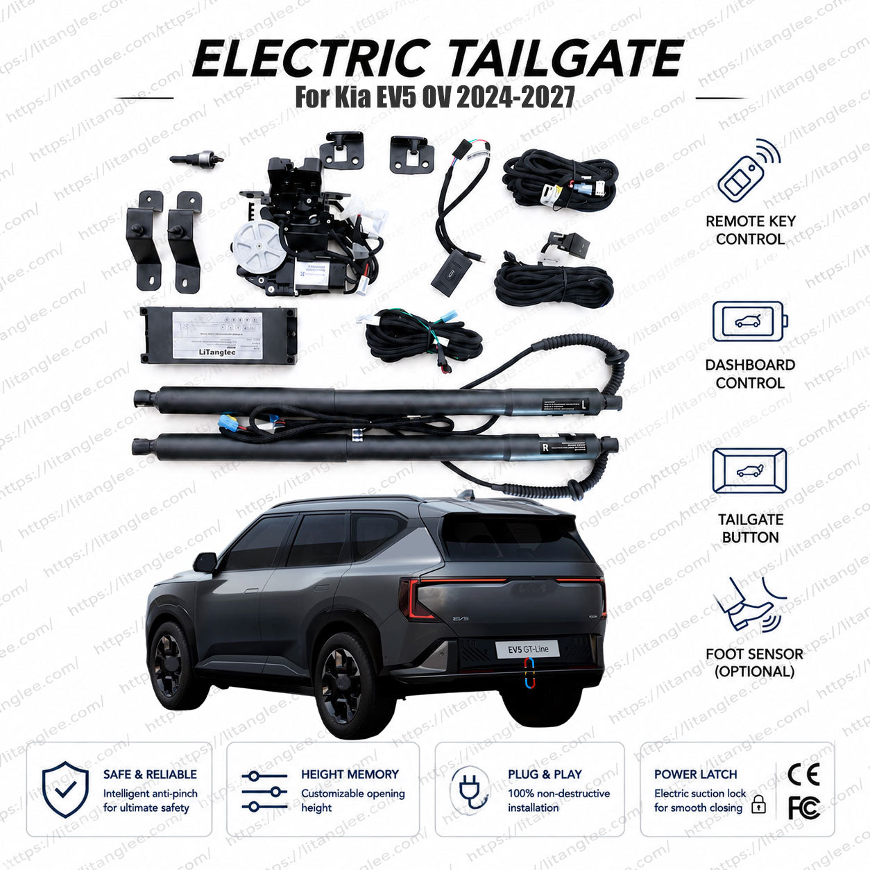 For Kia EV5 OV 2024-2027 Smart Power Tailgate Lift Kit by LiTanglee® | Smart Electric Trunk Opener | Fits ccNC Cockpit, Light, Air, Land, Wave | Dual Struts | CE Certified