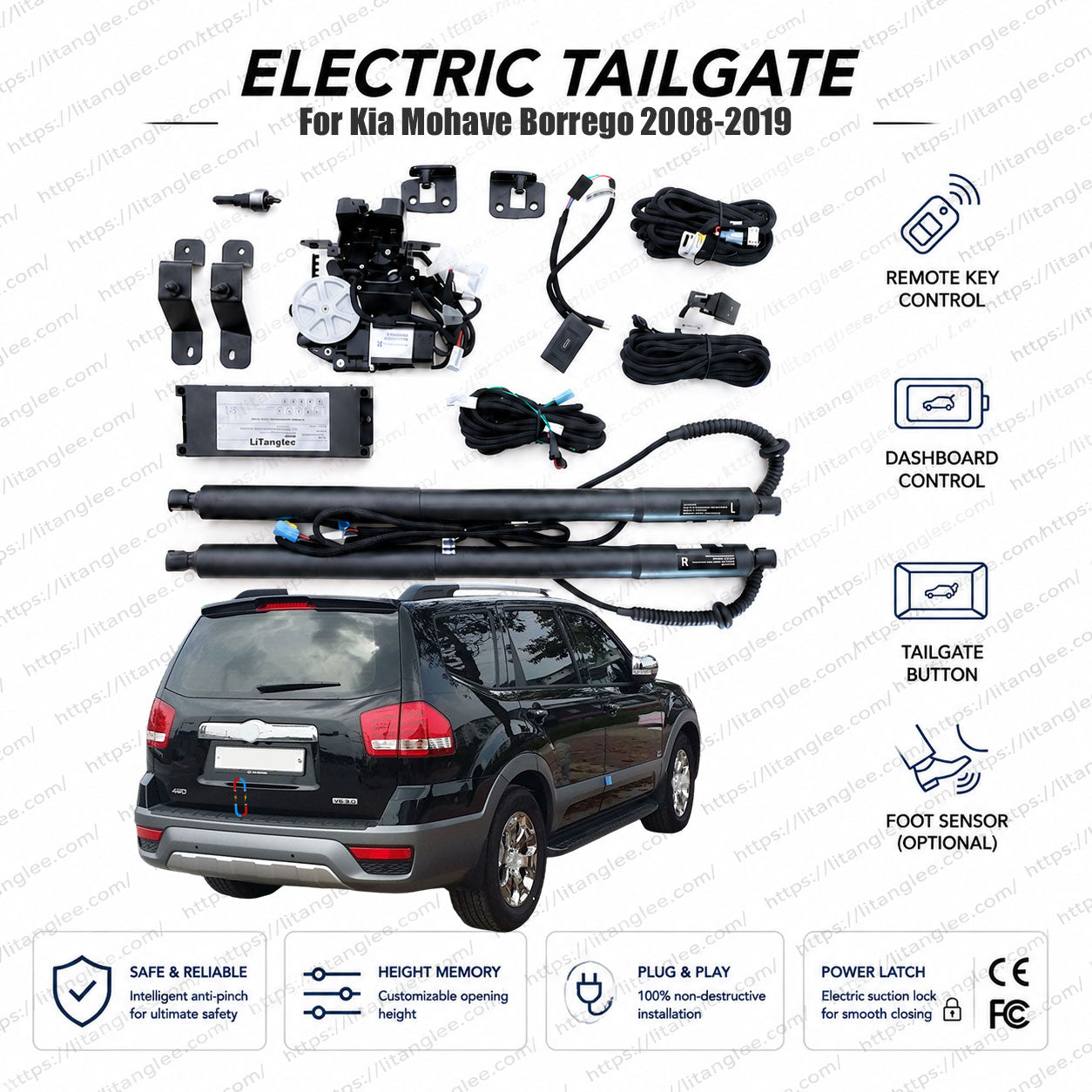 Für Kia Mohave / Kia Borrego 2008-2019 Schwerlast-Heckklappen-Lift-Kit von LiTanglee® | Intelligenter elektrischer Kofferraumöffner | Passend für 3.8L V6, 4.6L V8, 3.0 VGT | Vor dem 2. Facelift | Zwei Gasdruckfedern