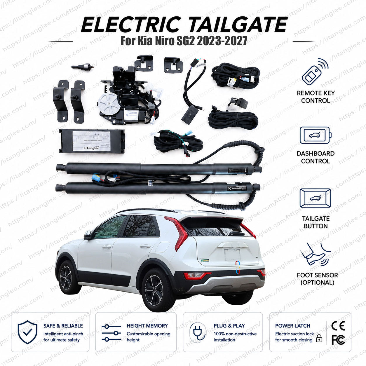 Für Kia Niro SG2 2023-2027 Smart Power Heckklappenlift-Kit von LiTanglee® | Intelligenter elektrischer Kofferraumöffner | Passt für Niro Hybrid, EV, ccNC Kabine, LX, EX, Niro 2 | Dual-Streben | CE-zertifiziert