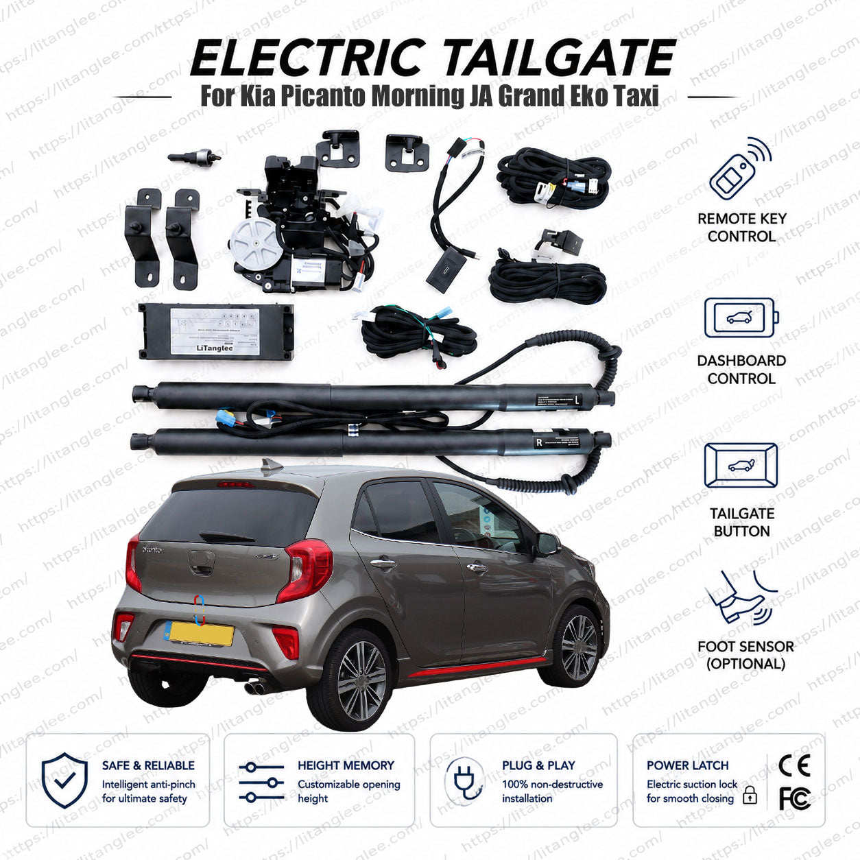 Für Kia Picanto / Kia Morning JA 2017-2027 Smart Power Heckklappen-Hebesatz von LiTanglee® | Intelligenter elektrischer Heckklappenöffner | Passend für Grand Eko Taxi, GT-Line, X-Line | Zwei Gasdruckfedern | CE-zertifiziert