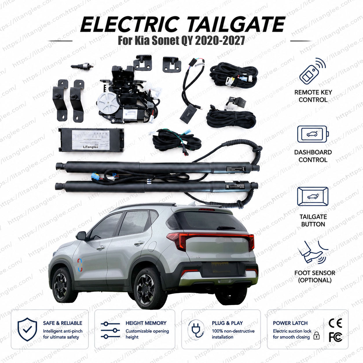 For Kia Sonet QY 2020-2027 Smart Power Tailgate Lift Kit by LiTanglee® | Smart Electric Trunk Opener | Fits Sonet HTE, HTK, HTX, GTX+, X-Line | Dual Struts | CE Certified