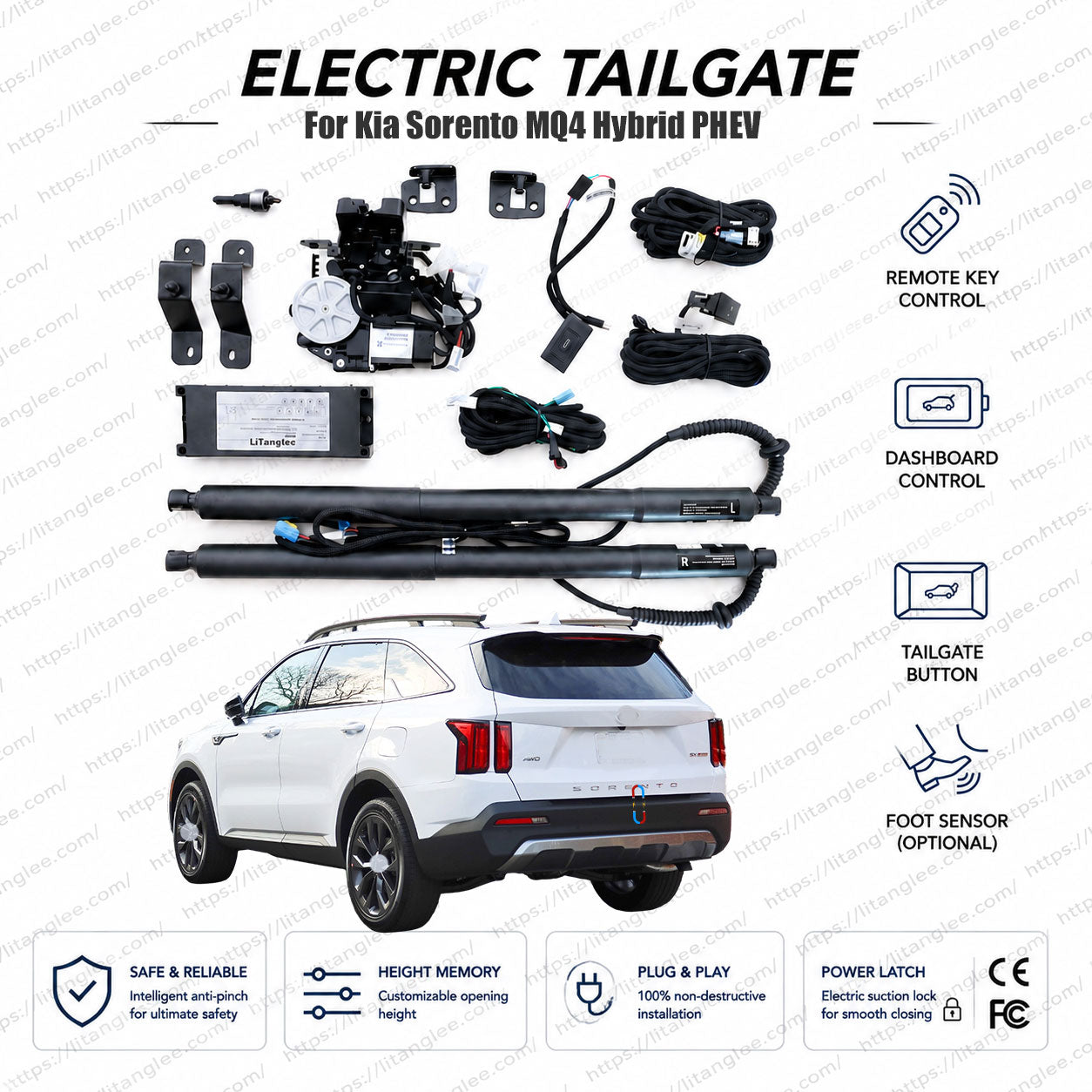 For Kia Sorento MQ4 2021-2026 Smart Power Tailgate Lift Kit by LiTanglee® | Smart Electric Trunk Opener | Fits Sorento Hybrid, PHEV, LX, S, Sport | Dual Struts | CE Certified