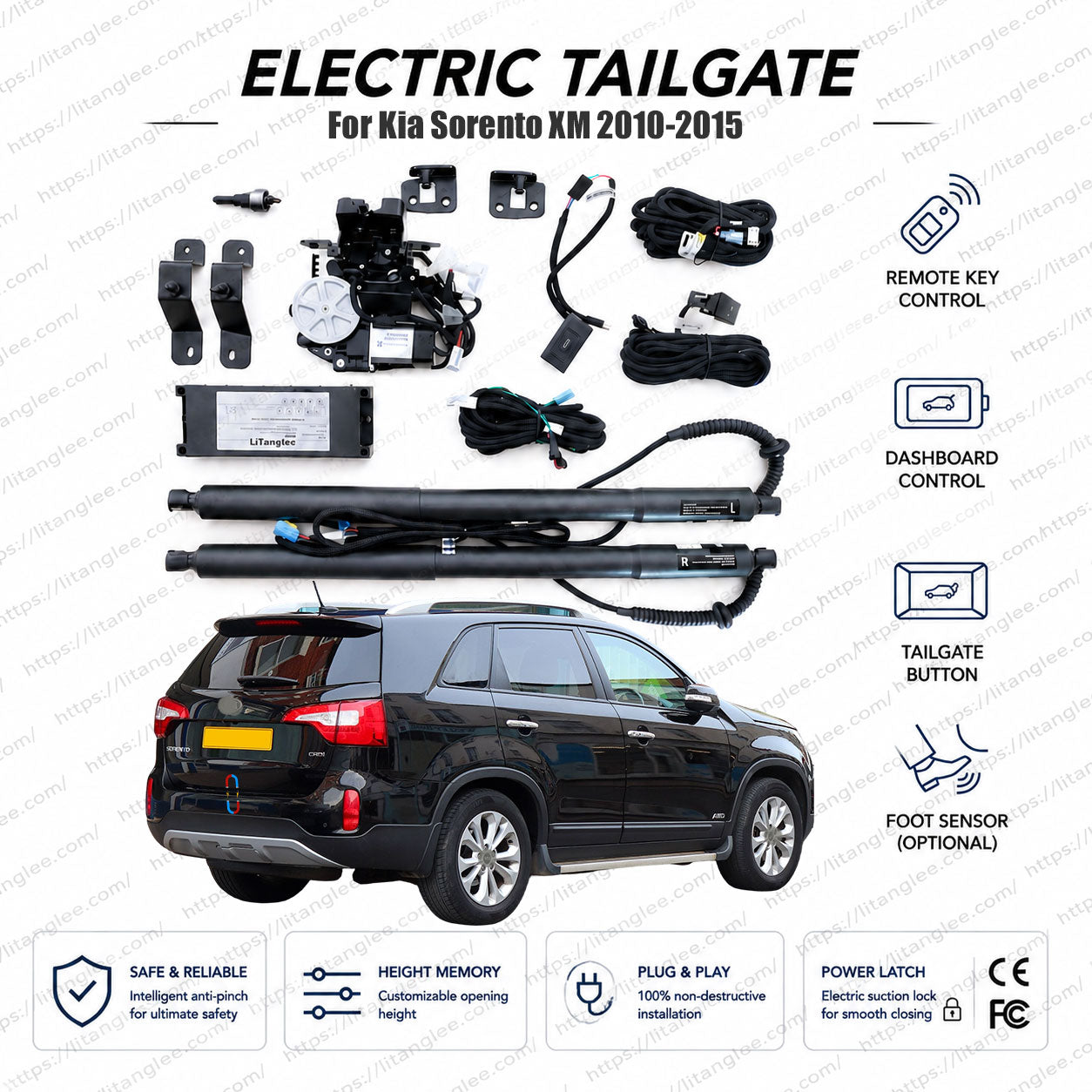Für Kia Sorento XM 2010-2015 Smart Power Heckklappenlift-Kit von LiTanglee® | Intelligenter elektrischer Kofferraumöffner | Passend für Sorento LX, EX, SX, Liftback Nachrüstung | Hochleistungs-Doppelstreben | CE-zertifiziert