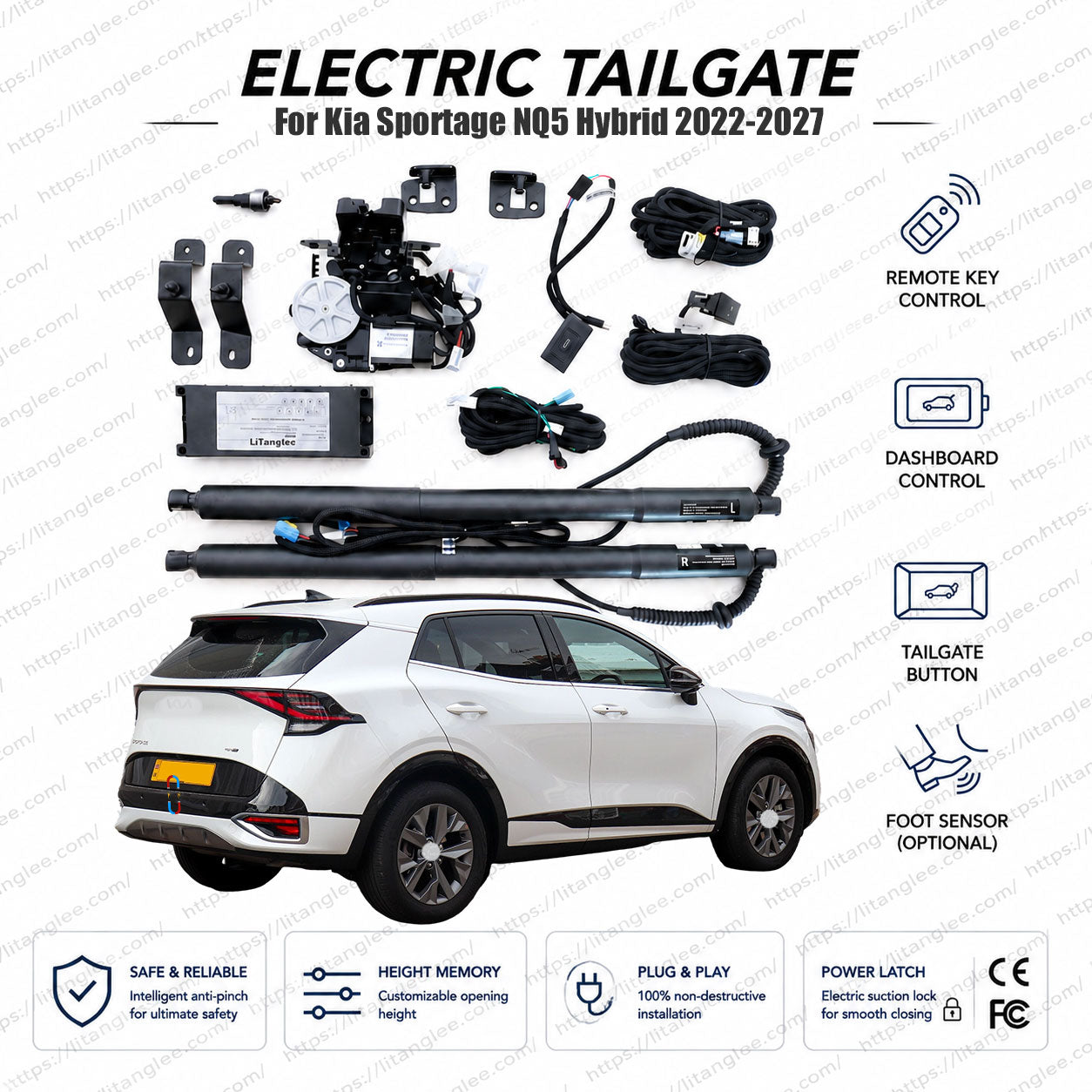 For Kia Sportage NQ5 2022-2027 Smart Power Tailgate Lift Kit by LiTanglee® | Smart Electric Trunk Opener | Fits Sportage Hybrid, ccNC Cockpit, LX, S, EX | Dual Struts | CE Certified