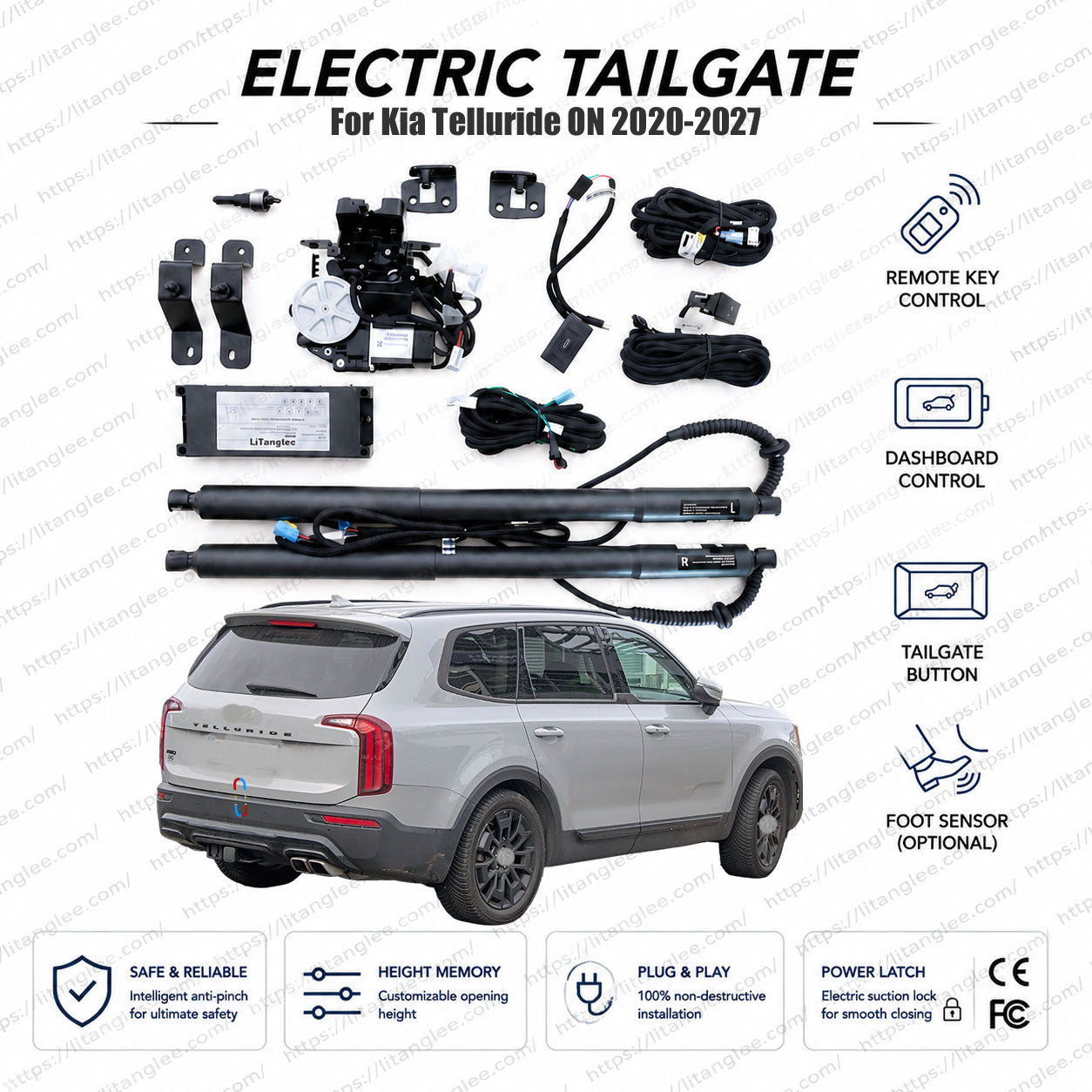 For Kia Telluride ON 2020-2027 Heavy-Duty Power Tailgate Lift Kit by LiTanglee® | Smart Electric Trunk Opener | Fits Telluride LX, S, EX, Nightfall | Full-Size SUV | Dual Struts | CE Certified