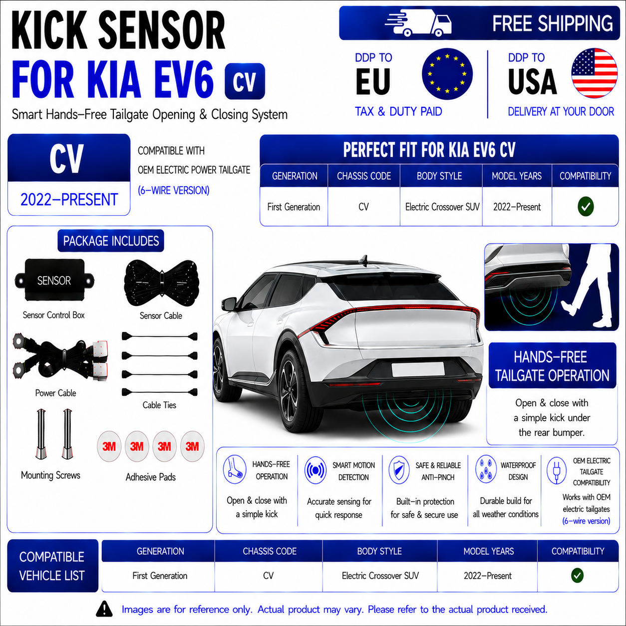 For Kia EV6 CV OEM Electric Power Tailgate Smart Hands-Free Kick Sensor – Foot-Activated Tailgate Opening & Closing System