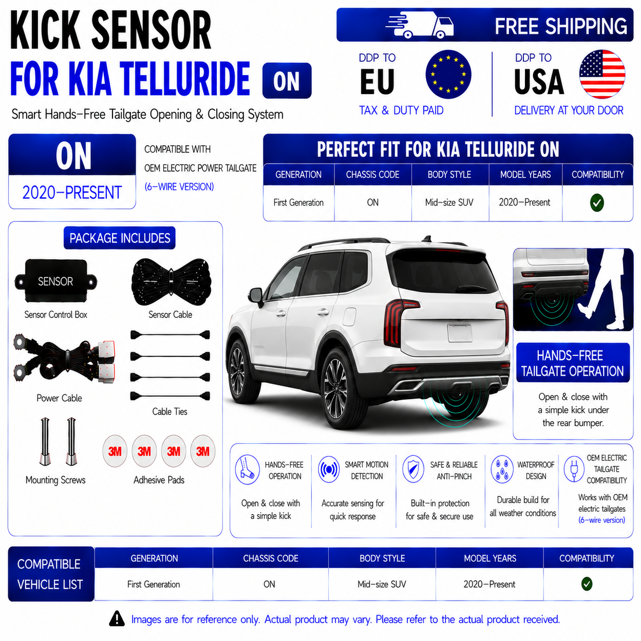 For Kia Telluride ON OEM Electric Power Tailgate Smart Hands-Free Kick Sensor – Foot-Activated Tailgate Opening & Closing System