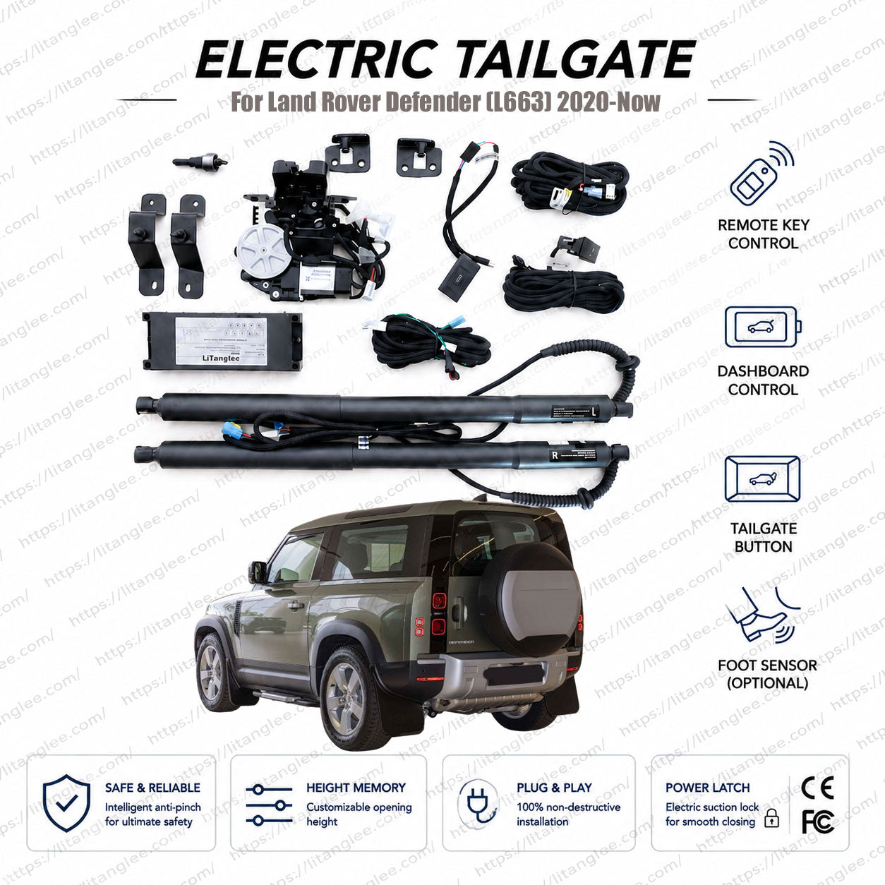 For Land Rover Defender (L663) 2020-2026 Smart Power Tailgate Lift Kit by LiTanglee® | Electric Trunk Opener with Soft Close | Heavy-Duty Actuators for L663 Platform | Native CAN-Bus Integrated | Stealth Non-Destructive Installation