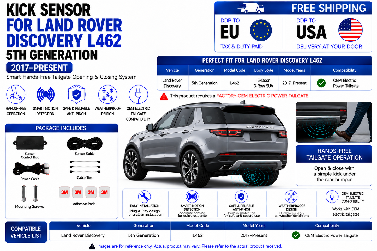 For Land Rover Discovery L462 5th Gen 2017–Present OEM Electric Power Tailgate Smart Hands-Free Kick Sensor – Foot-Activated Tailgate Opening & Closing System