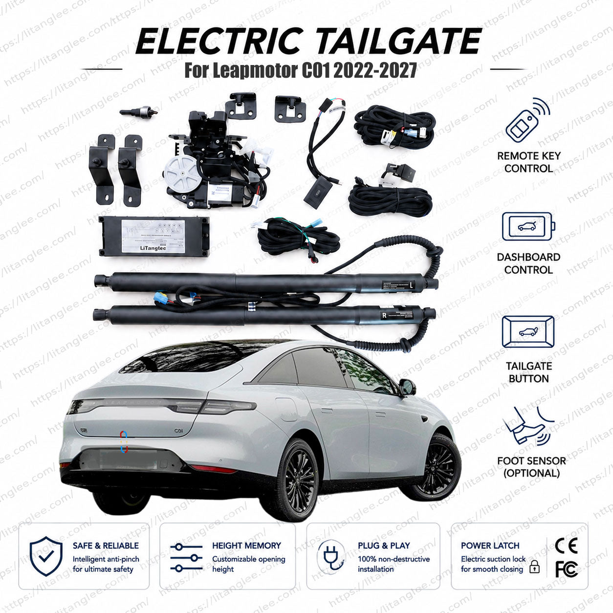 Für Leapmotor C01 2022-2027 Smart Power Kofferraum-Lift-Kit von LiTanglee® | Elektrischer Kofferraumöffner mit Soft-Close | Volle digitale Bus-Integration | Präzise passende Stellmotoren | Zerstörungsfreie Installation