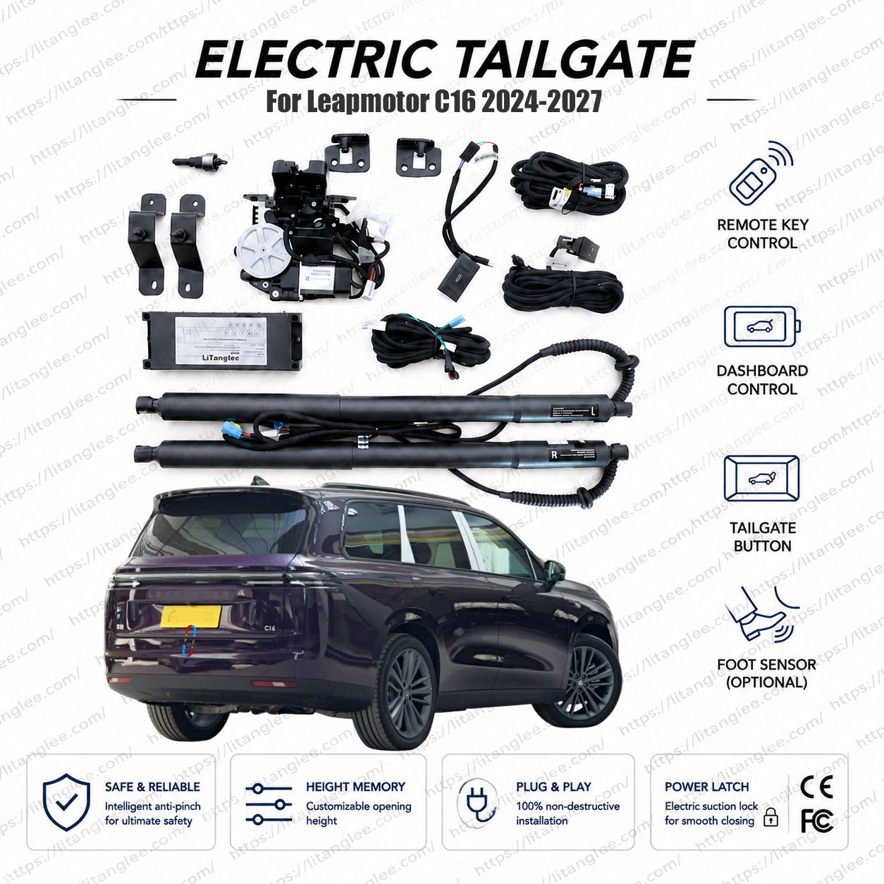 Für Leapmotor C16 2024–2027 Smart Power Heckklappenlift-Kit von LiTanglee® | Elektrischer Kofferraumöffner mit Soft-Close | Volldigitale Busintegration | Präzise passende Aktuatoren | Zerstörungsfreie Installation