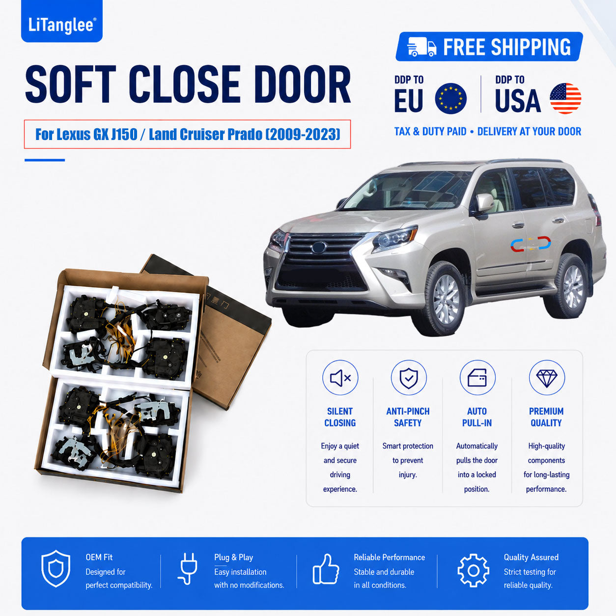 For Lexus GX J150 / Toyota Land Cruiser Prado (2009-2023) Electric Soft Close Door Upgrade Kit | LiTanglee
