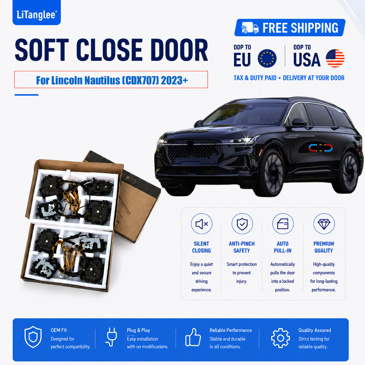 For Lincoln Nautilus (CDX707) Premium Front Door Electric Soft Close Upgrade Kit
