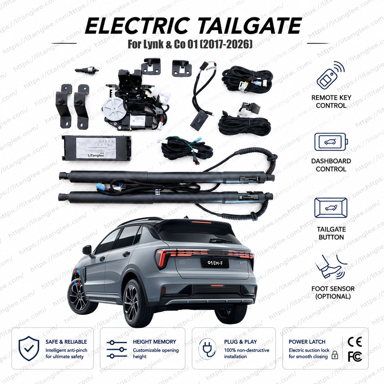 For Lynk & Co 01 2023-2026 Smart Power Tailgate Lift Kit by LiTanglee® | Electric Trunk Opener with Soft Close | CMA Platform Dedicated Integration | Precision-Fit Actuators | Non-Destructive Installation