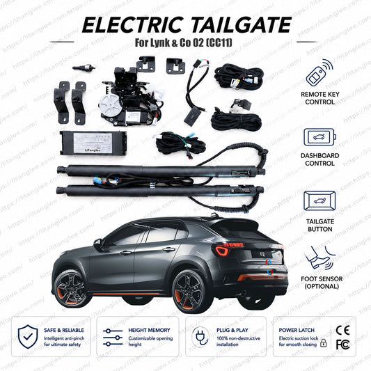 For Lynk & Co 02 (CC11) 2018-2026 Smart Power Tailgate Lift Kit by LiTanglee® | Electric Trunk Opener with Soft Close | CMA Platform Dedicated Integration | Precision-Fit Actuators | Non-Destructive Installation
