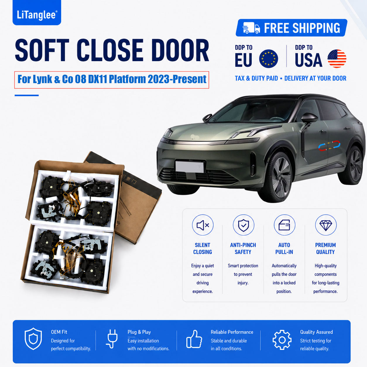 For Lynk & Co 08 DX11 | LiTanglee Premium Automatic Vacuum Soft-Close Suction Doors Kit