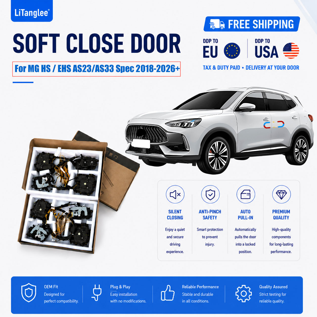For MG HS / EHS & Moskvich M70 (AS23/AS33 Spec) (2018-2026+) Electric Soft Close Door Upgrade Kit | LiTanglee